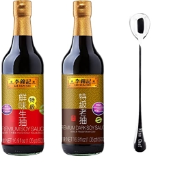 Lee Kum Kee Premium Light Soy Sauce, 16.9-Ounce + Lee Kum Kee Premium Dark Soy Sauce - 16.9 fl. Ounce + One NineChef Spoon