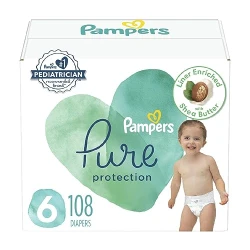 Pampers Pure Protection Diapers - Size 6, One Month Supply (108 Count), Hypoallergenic Premium Disposable Baby Diapers