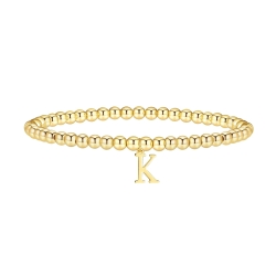 Gold Bracelets for Women Dainty 14K Gold Plated Charm Bracelet Beaded Bracelets for Women Gold Initial Stretch Bead Bracelet Elastic Bracelet for Women Trendy Gift (K)