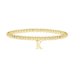 Gold Bracelets for Women Dainty 14K Gold Plated Charm Bracelet Beaded Bracelets for Women Gold Initial Stretch Bead Bracelet Elastic Bracelet for Women Trendy Gift (K)