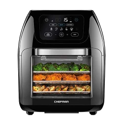 CHEFMAN Multifunctional Digital Air Fryer+ Rotisserie, Dehydrator, Convection Oven, 17 Touch Screen Presets Fry, Roast, Dehydrate, Bake, XL 10L Family Size, Auto Shutoff, Large Easy-View Window, Black