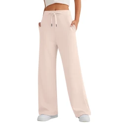 LILLUSORY Women's Wide Leg Sweatpants Casual Trendy Trending 2024 Loose Fit Comfy High Wasited Elastic Waist Jogger Winter Sweat Pants with Pockets Apricot