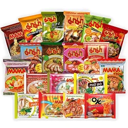 MAMA Ramen Variety 15 Pack, Free Snacks Included, Shrimp Tom Yum, Shrimp Creamy Tom Yum, Duck, Pork (Mama Party Time 15 packs Mix) Student Care Package