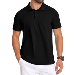 PEGENO Mens Polo Shirts Short Sleeve Golf Shirts Moisture Wicking Athletic Casual Polo Shirts Black Large