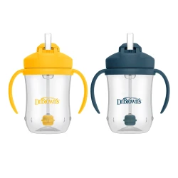 Dr. Brown's Milestones, Baby's First Straw Cup Sippy Cup with Straw, 6m+, 9oz/270ml, 2 Pack, Dark Blue & Vintage Yellow, BPA Free