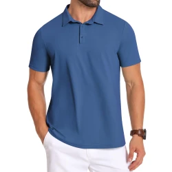 PEGENO Men's Blue Golf Polo Shirt Moisture Wicking Quick Dry Summer Casual Short Sleeve Golf Polo T Shirts Navy Blue XL