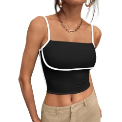 Trendy Queen Womens Camisole Tube Tops with Adjustable Spaghetti Strap Cute Summer Going Out Crop Tops 2025 Black S