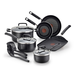 T-fal Signature Nonstick Cookware Set 12 Piece Oven Safe 350F Pots and Pans, Dishwasher Safe Black