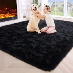 Noahas Fluffy Black 4x6 Area Rugs for Bedroom Living Room,Thick Shag Throw Floor Carpet,Soft Shaggy Bedside Non-Slip Plush Dorm Nursery Kids Rug