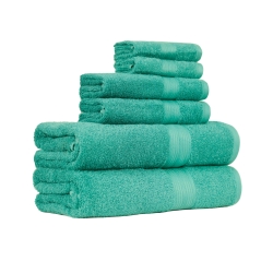 Amazon Basics 6 Piece Oversized Fade resistant Towel set, 100% Cotton towels for bathroom, soft and absorbent, 2 Bath Towels, 2 Hand Towels and 2 Washcloths bathroom towel set, Teal