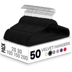 Utopia Home Velvet Hangers 50 Pack - Non-Slip Clothes Hanger Black with 360 Degree Rotatable Hook - Heavy Duty Coat Hanger - Pants Hangers