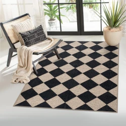 Lahome Checkered Easy Jute 3x5 Outdoor Patio Rug, Washable Rugs for Entryway Diamond Indoor Outdoor Living Room Carpet, Farmhouse Neutral Non Slip Black Door Carpet for Backyard Bedroom