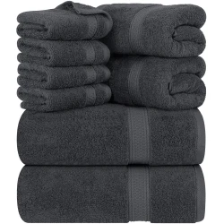 Utopia Towels 8 Piece Premium Towel Set, 2 Bath, 2 Hand, and 4 Wash Cloths, 600 GSM 100% Ring Spun Cotton, Highly Absorbent Towels for Bathroom, Gym, Hotel, and Spa, Grey